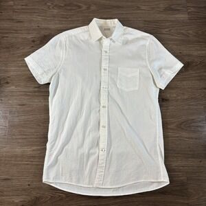 Gustin Seersucker Cotton White Size Large Tall Short Sleeve Shirt Mens Casual